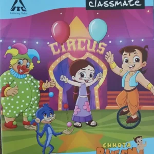 Front cover of a Classmate notebook featuring colorful circus-themed illustrations, including a circus tent and characters.